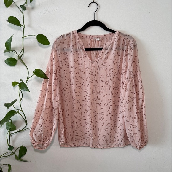 Caslon Petite Nordstroms Pink Long Sleeve Blouse Shirt Floral Detail - Picture 1 of 8